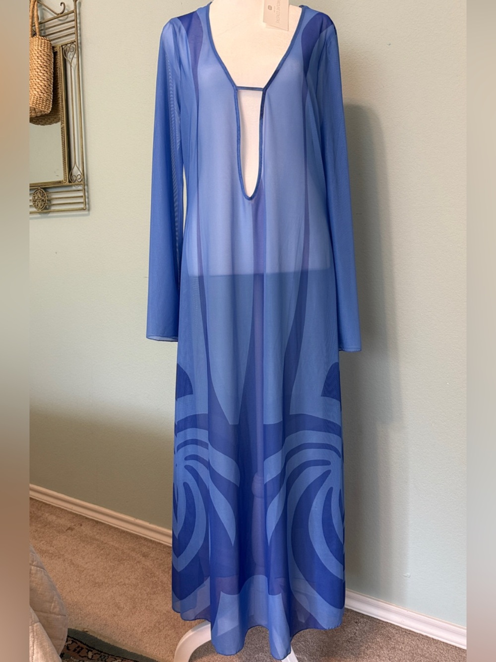 Caroline Constas Sheer Royal Blue Long Sleeve Swim Coverup - Picture 6 of 7